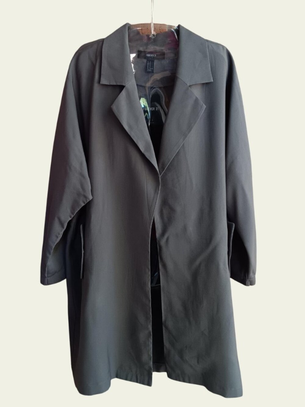 Forever 21 Duster Open Front Drape Trench Lightweight Olive Jacket Size M